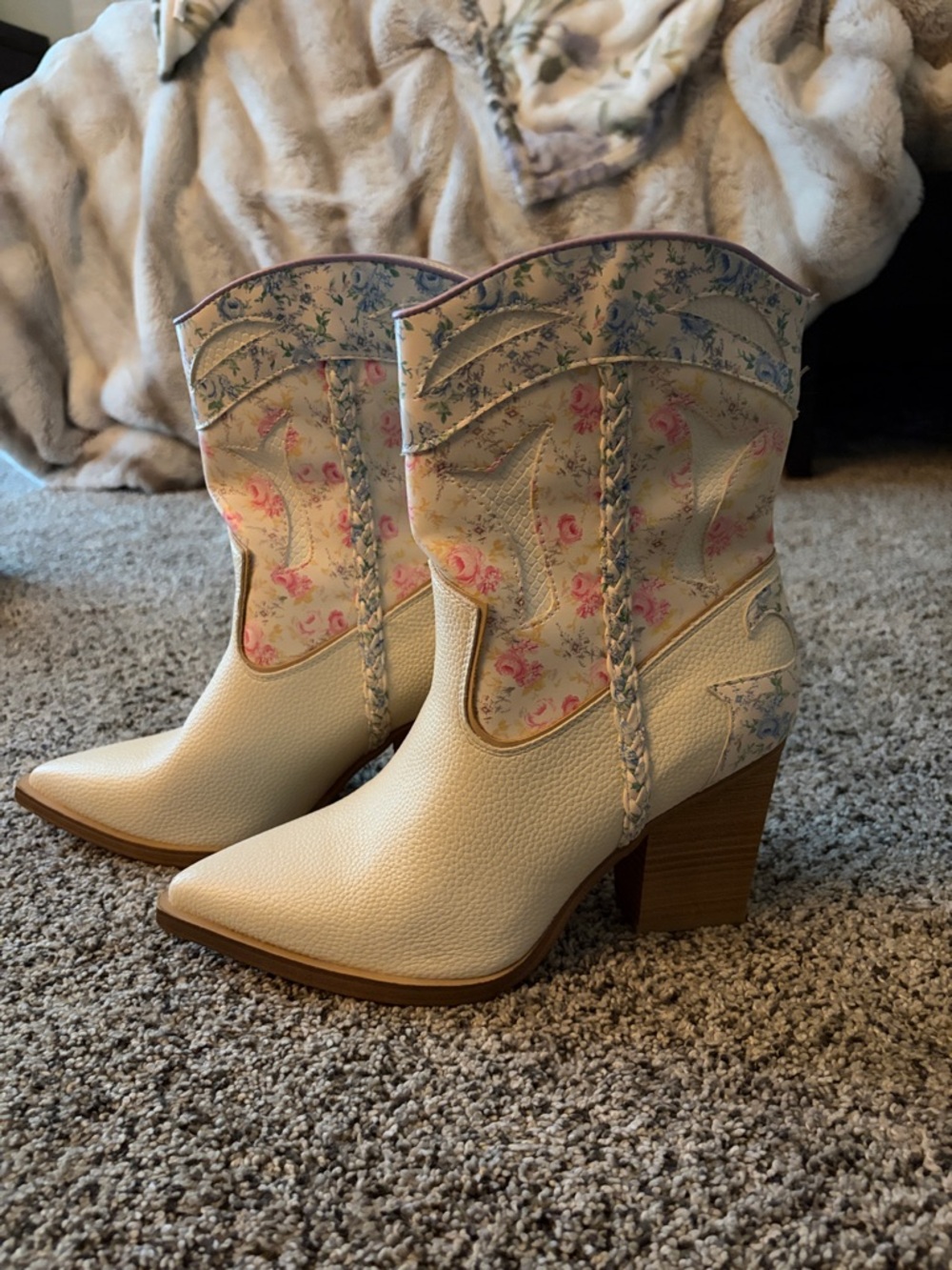 Altar'd State Cream Floral Western Heeled Boots